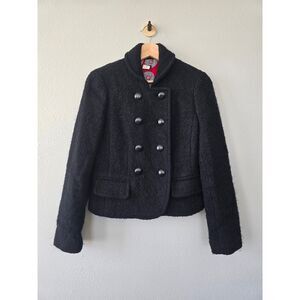J.Crew Black Wool Blend Peacoat Jacket Siz 4 Bouclé Military Chic Vibe Old Money
